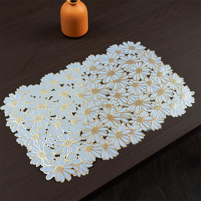 Daisy Rectangular  Gold Flower PVC Table Mats | Placemats