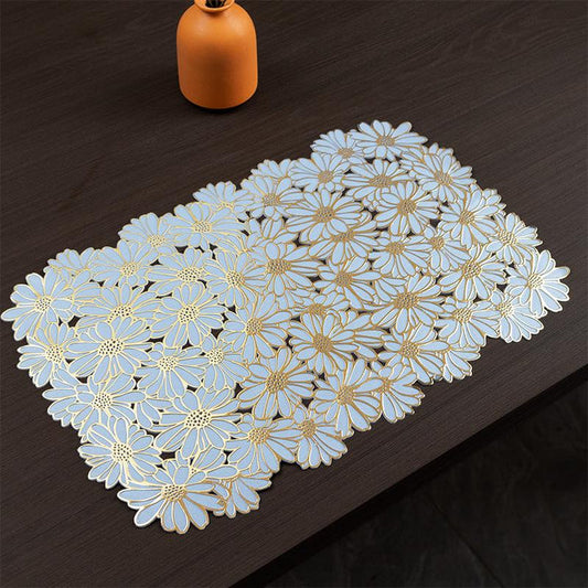 Daisy Rectangular  Gold Flower PVC Table Mats | Placemats