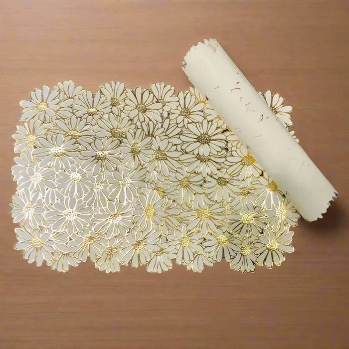 Daisy Rectangular  Gold Flower PVC Table Mats | Placemats