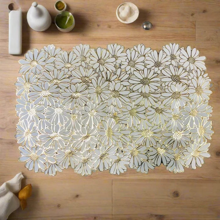 Daisy Rectangular  Gold Flower PVC Table Mats | Placemats