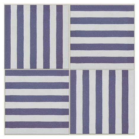Tile with blue and white striped pattern