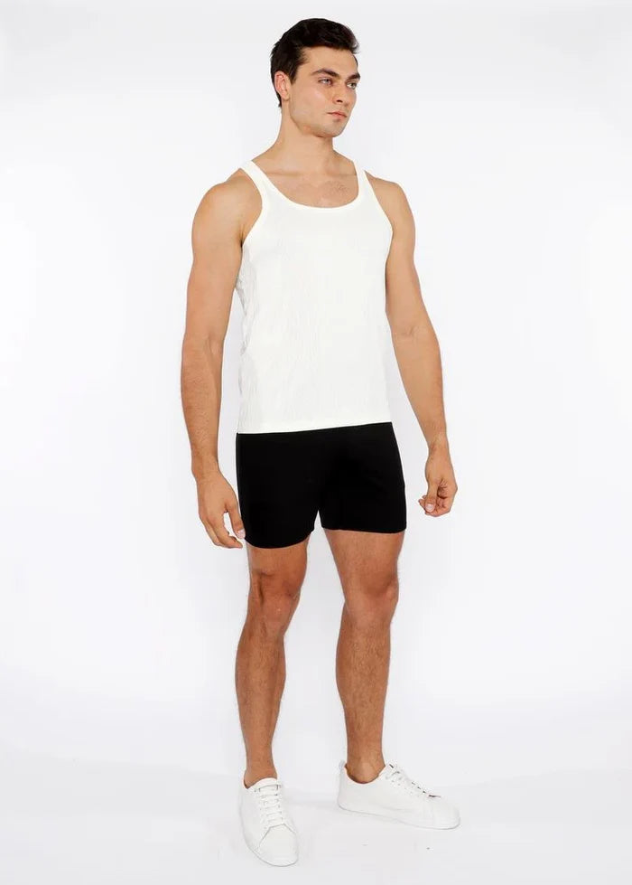 Ecru Veins Stretch Textured Knit Tank Top St-11128