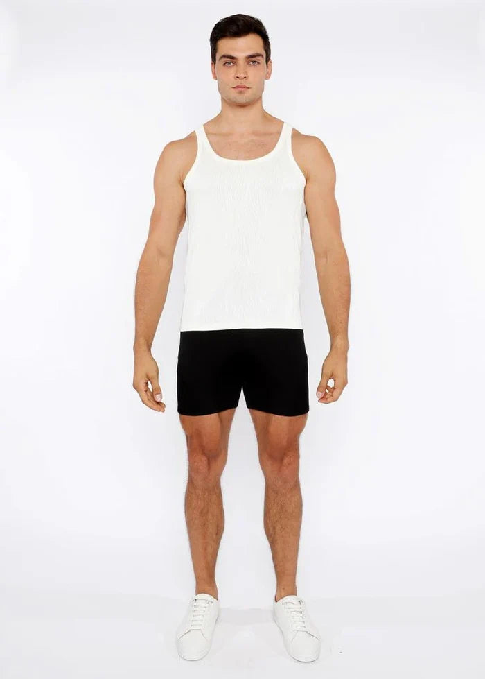 Ecru Veins Stretch Textured Knit Tank Top St-11128