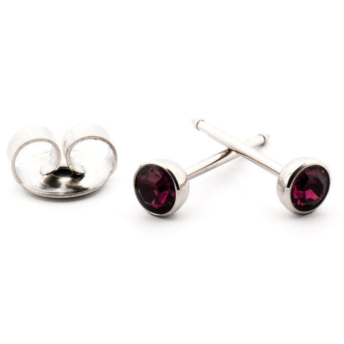 February (Amethyst) Silver Stud Cartridge Earrings