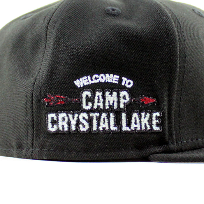 Friday the 13th Jason Head Camp Crystal Lake Patch New Era 59Fifty Fitted Hat (Black Gray Under Brim)