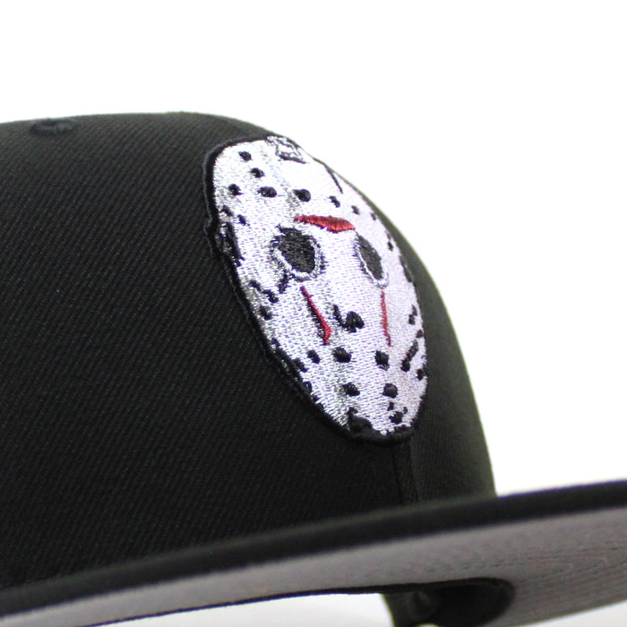 Friday the 13th Jason Head Camp Crystal Lake Patch New Era 59Fifty Fitted Hat (Black Gray Under Brim)