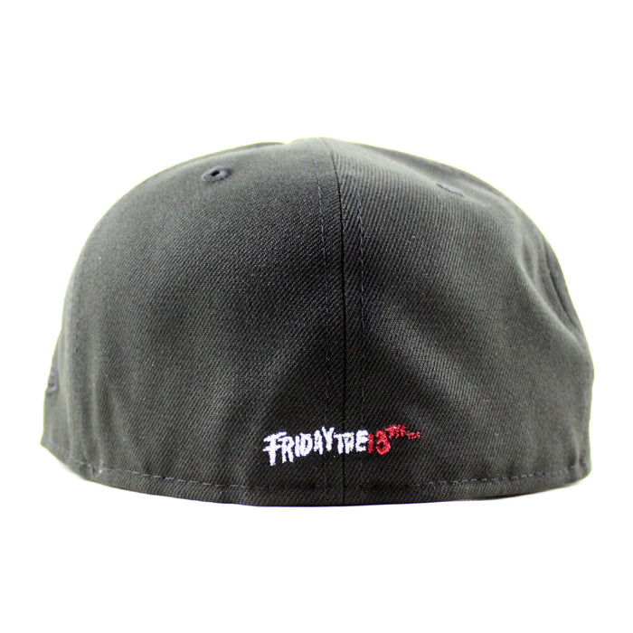 Friday the 13th Jason Head Camp Crystal Lake Patch New Era 59Fifty Fitted Hat (Black Gray Under Brim)