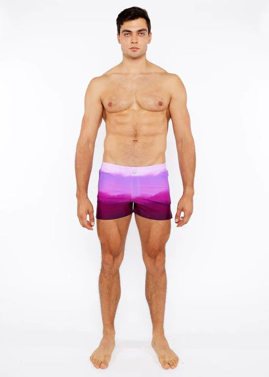 Fuchsia Gradient Printed Swim Short W/Mesh Brief Lining St-8024-05