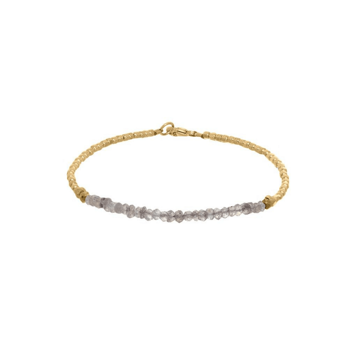 Gemstone Fade Bracelet | Catherine Weitzman Jewelry featuring delicate gold beads and a subtle gradient of gray gemstones for an elegant, minimalist look.