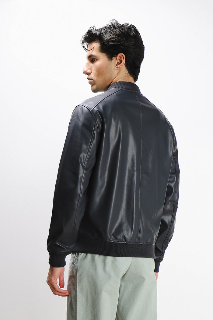 GIUBBOTTO BOMBER EFFETTO PELLE BLEU