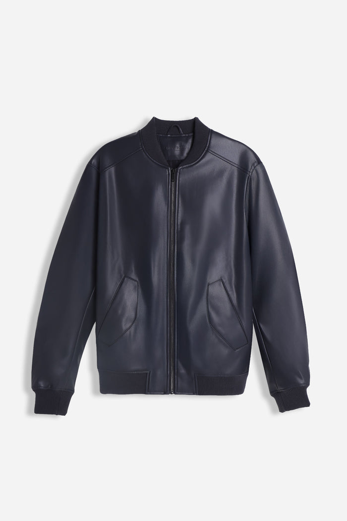 GIUBBOTTO BOMBER EFFETTO PELLE BLEU