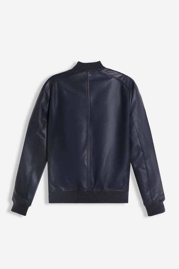 GIUBBOTTO BOMBER EFFETTO PELLE BLEU