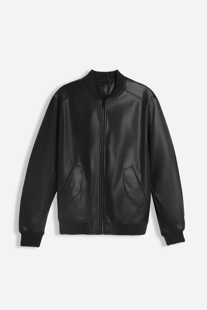 GIUBBOTTO BOMBER EFFETTO PELLE NERO