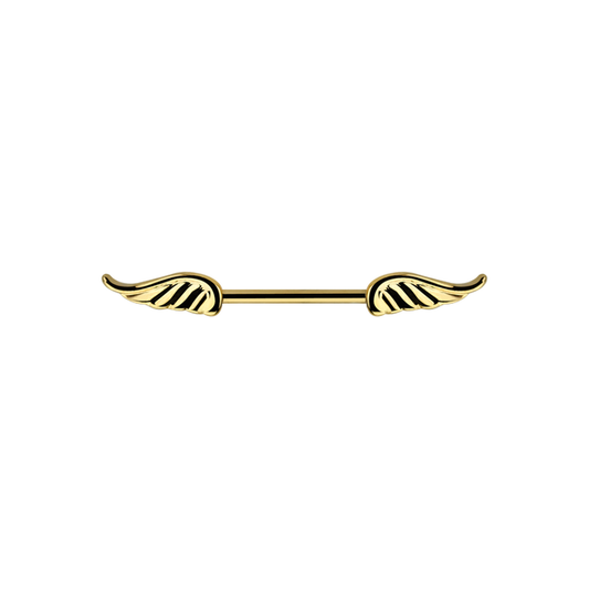 14g Gold Wing Nipple Bar 12mm / Surgical Steel / Gold Barbell
