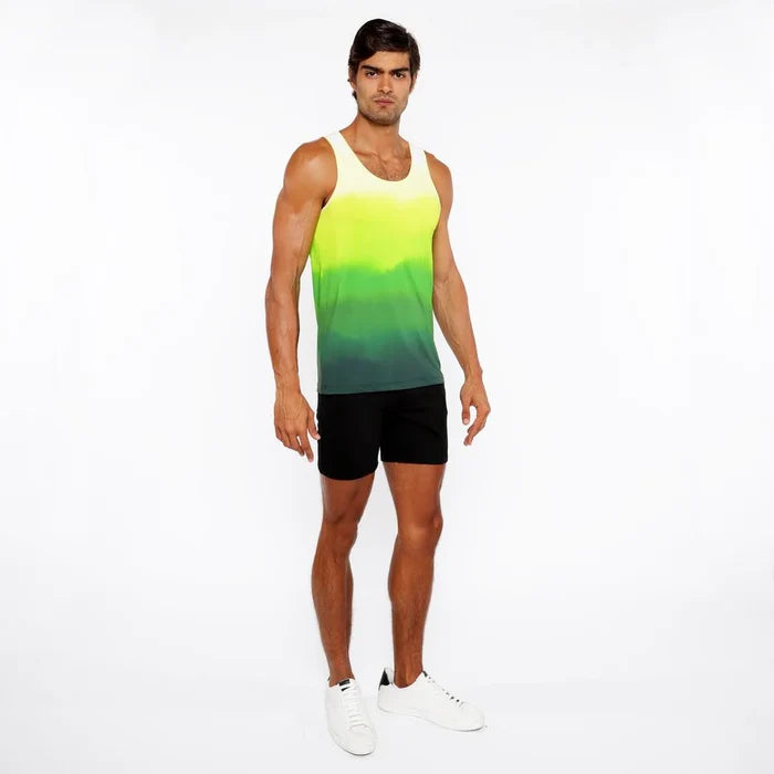 Green Gradient Printed Stretch Mesh Tank Top St-11138