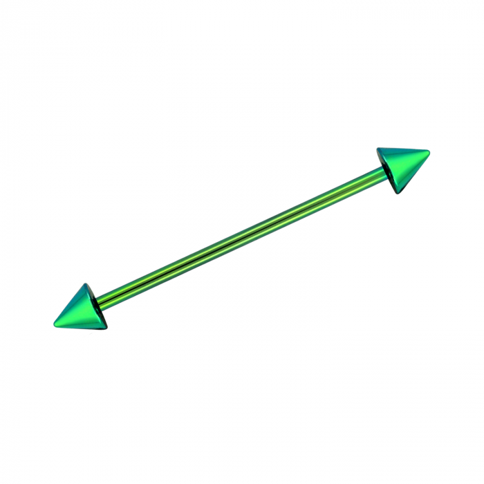 Green Spike Industrial Bar 35mm / Surgical Steel / Green Barbell