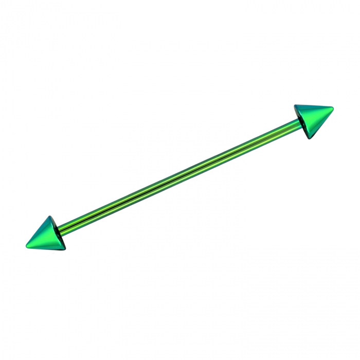 Green Spike Industrial Bar 38mm / Surgical Steel / Green Barbell