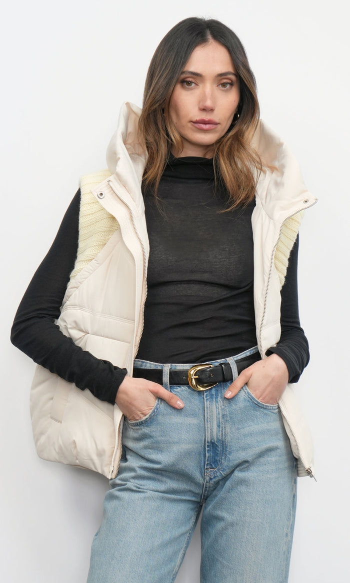Greylin Douglas Ribbed Puffer Hooded Vest in Cream