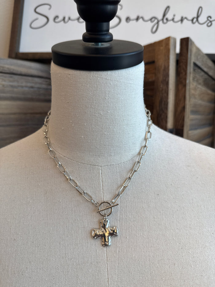 Hammered Cross Toggle Necklace