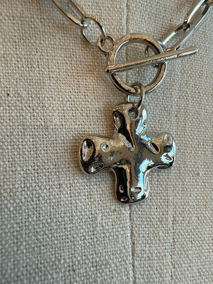Hammered Cross Toggle Necklace