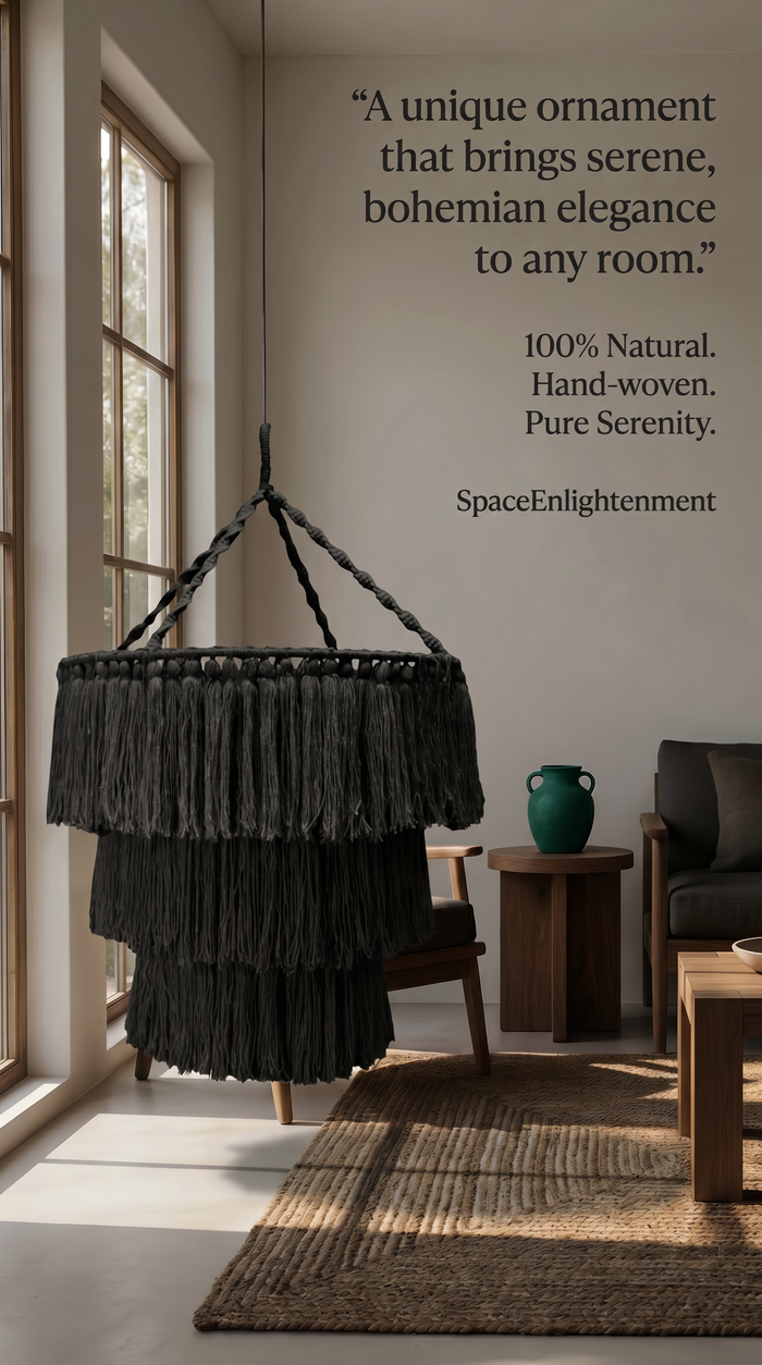 Handmade Macrame Soft Chandelier Elegant Black Tassels