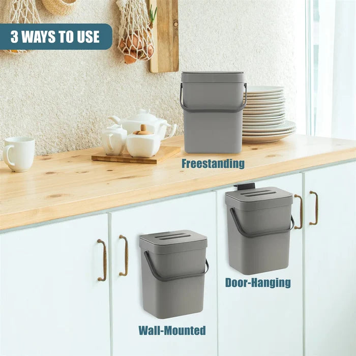 Hanging Kitchen Waste Bin with Lid 3L