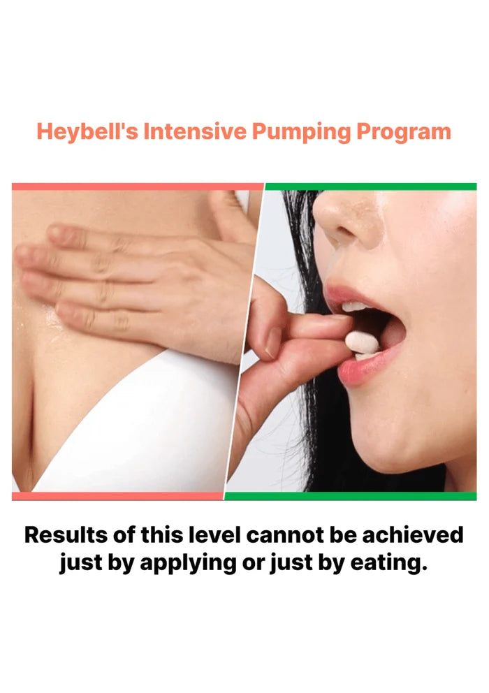 Advertisement for Heybell's Intensive Pumping Program with images of a hand and a mouth, and text about program results.