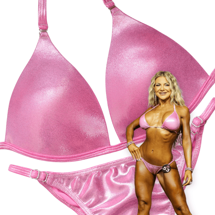 Hologram Baby Pink Fit Model Competition Suit in pink for NPC bikini competition suit and fit model competition bikinis