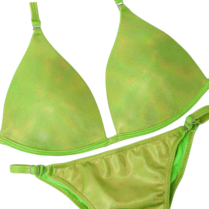Hologram Lime Fit Model Competition Suit in green for NPC bikini competition suit and fit model competition suit