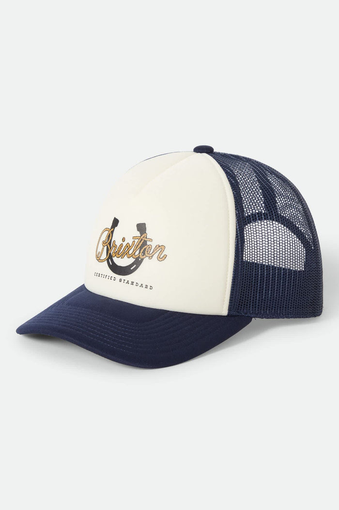 Unisex Horseshoe Trucker Hat in the color Washed Navy - Front Product View
