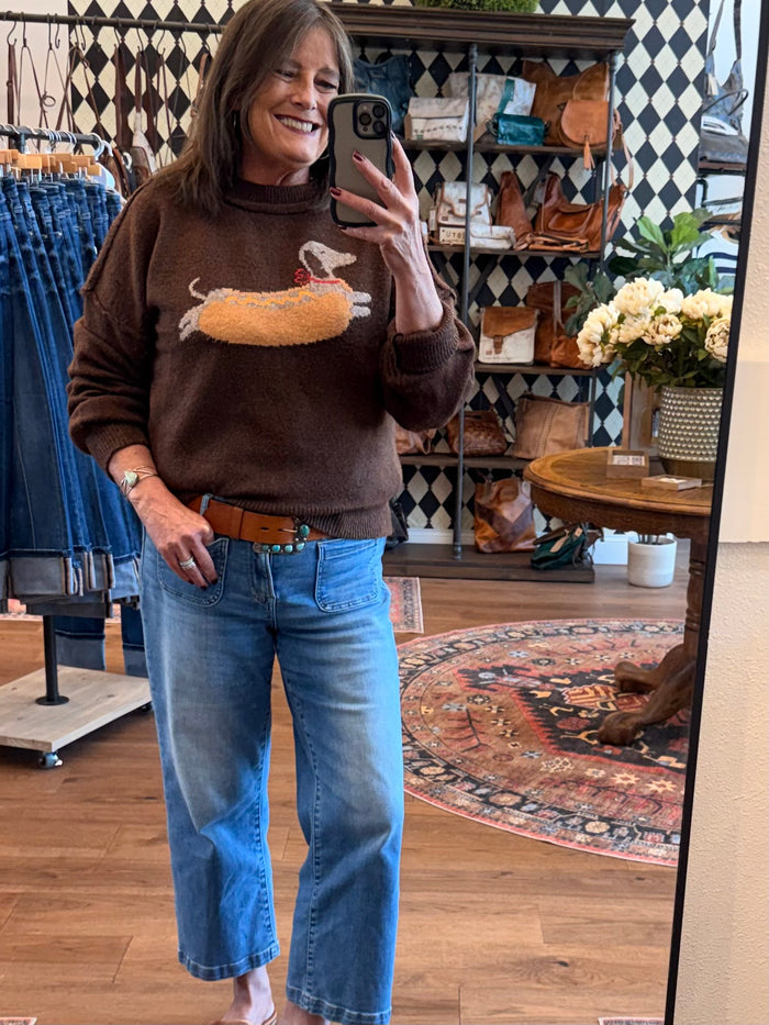 Hot Dog Dachsund Crew Neck Sweater