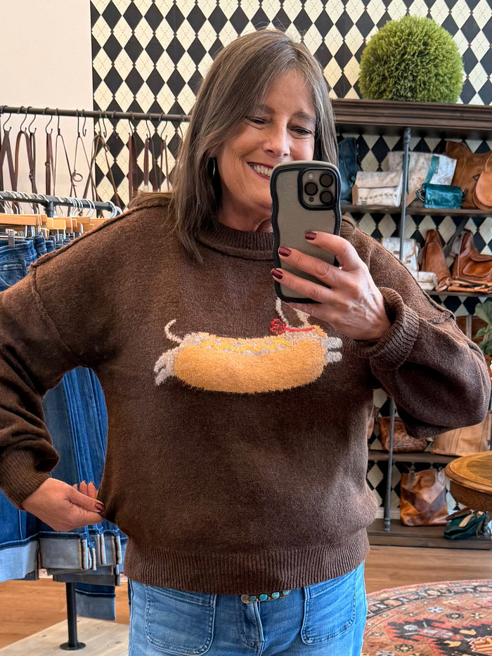 Hot Dog Dachsund Crew Neck Sweater