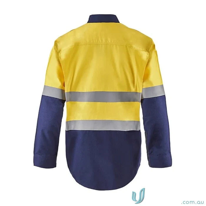 Yellow and blue safety jacket from HRC2 Reflective Flame-Resistant Protection workwear
