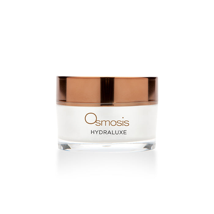 Hydraluxe Firming Gel Mask | Osmosis in a clear jar with a rose gold lid, a luxurious skincare product designed for firming and hydrating the skin.