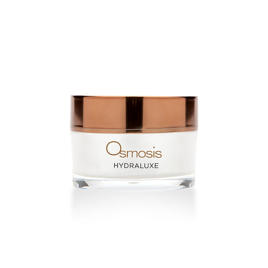 Hydraluxe Firming Gel Mask | Osmosis in a clear jar with a rose gold lid, a luxurious skincare product designed for firming and hydrating the skin.