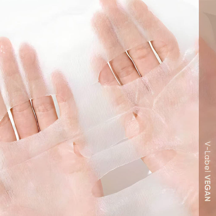 Close-up of hands holding a thin, translucent sheet mask used for skincare featuring ImPHYTO Retinol | Leaders, highlighting smooth texture and delicate application.