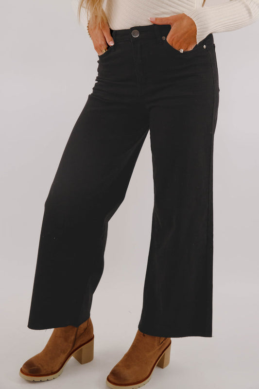 Women's Black Wide Leg Denim Jeans- Women's Stretch Jeans in Black