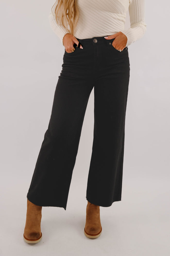 Women's Black Wide Leg Denim Jeans- Women's Stretch Jeans in Black