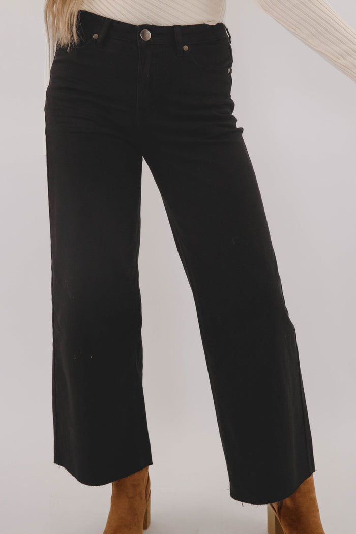 Women's Black Wide Leg Denim Jeans- Women's Stretch Jeans in Black