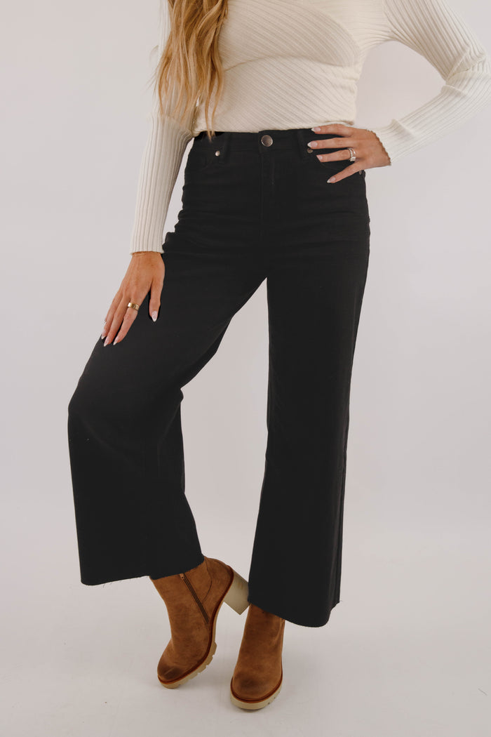 Women's Black Wide Leg Denim Jeans- Women's Stretch Jeans in Black