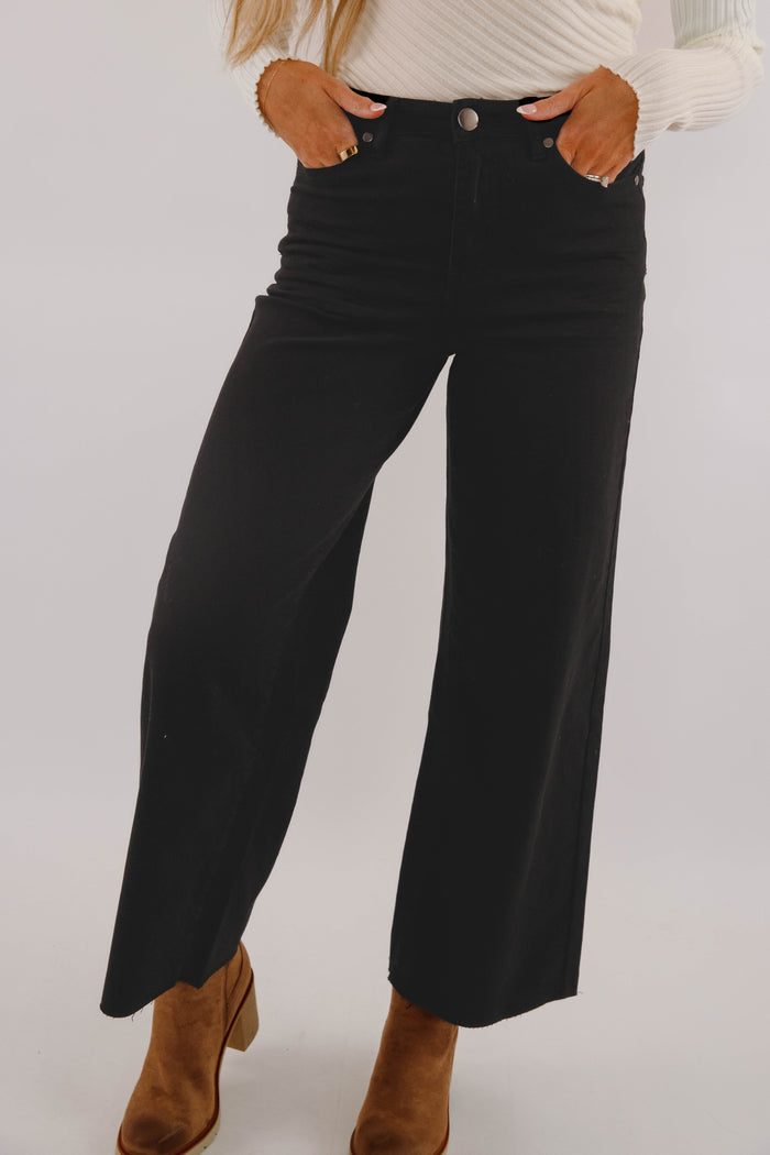 Women's Black Wide Leg Denim Jeans- Women's Stretch Jeans in Black