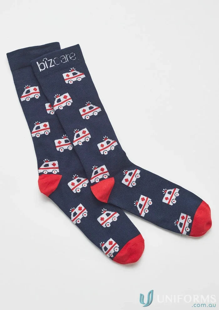 Unisex Happy Feet Comfort Socks with ambulance design and red toes for feet comfort