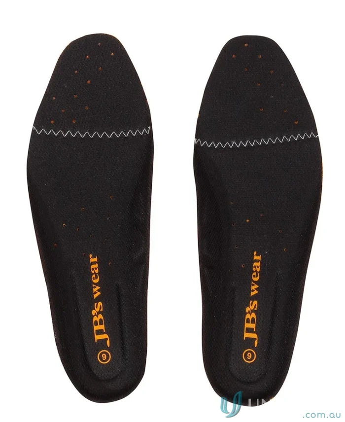 Pair of black shoe insoles from Inner Sole Foot Bed for workwear and uniforms