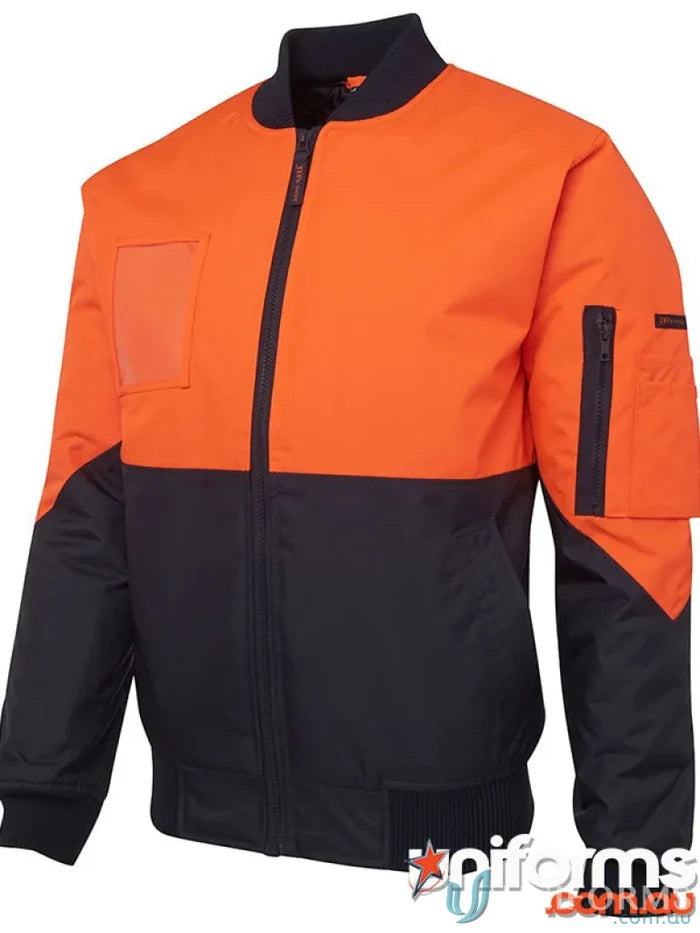 Orange and black JB’s HI VIS Flying Jacket perfect for outdoor work and work uniforms