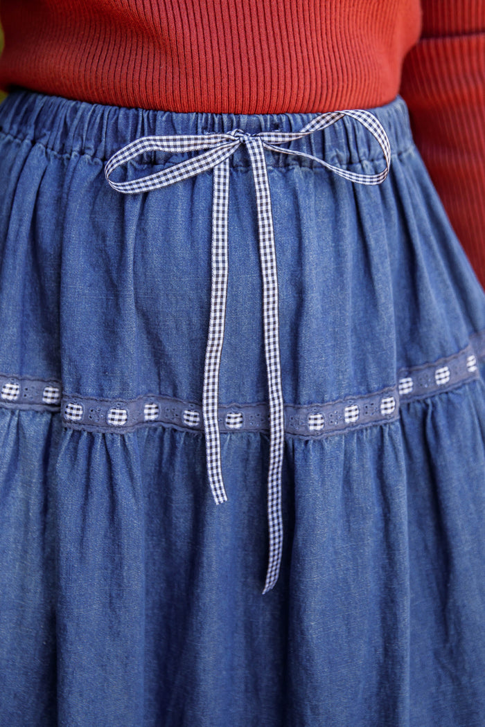 Denim Maxi Skirt- Women's Stylish Denim Maxi Skirt- Creamon Denim Skirt
