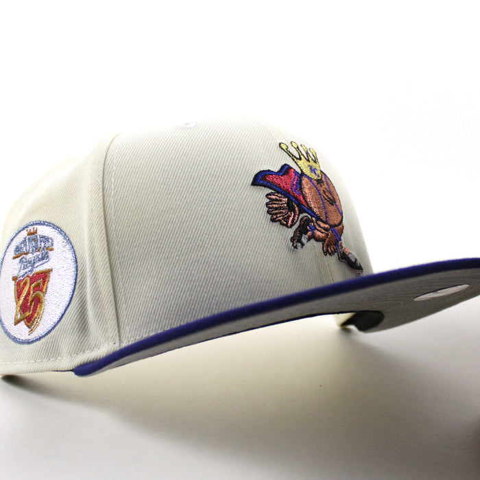 Kansas City Royals 25 Years New Era 59Fifty Fitted Hat (Chrome White Royal Blue Gray Under Brim)