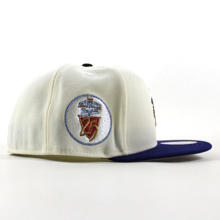 Kansas City Royals 25 Years New Era 59Fifty Fitted Hat (Chrome White Royal Blue Gray Under Brim)