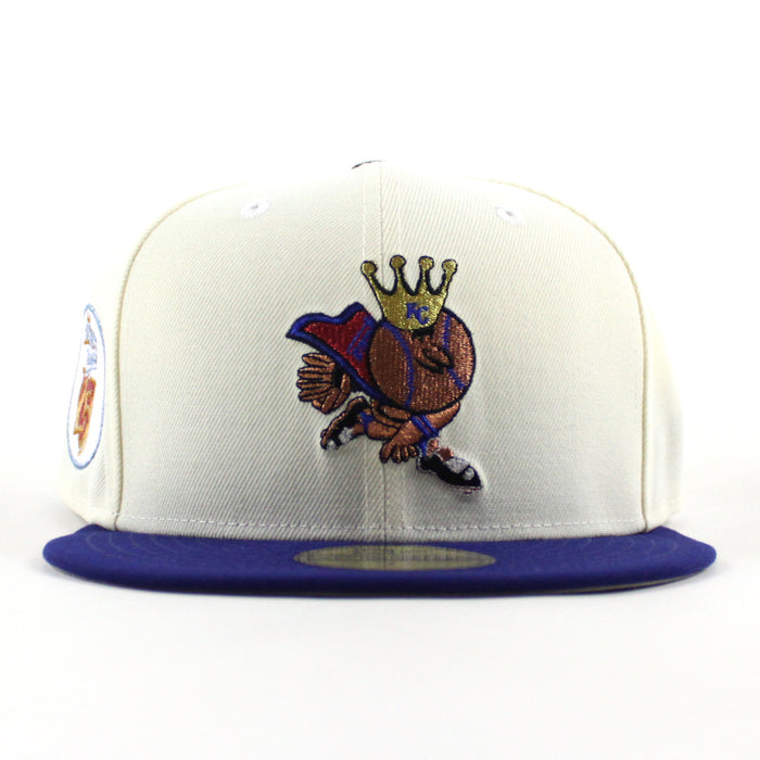 Kansas City Royals 25 Years New Era 59Fifty Fitted Hat (Chrome White Royal Blue Gray Under Brim)