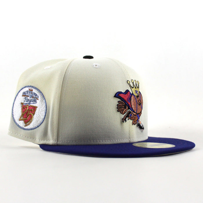 Kansas City Royals 25 Years New Era 59Fifty Fitted Hat (Chrome White Royal Blue Gray Under Brim)