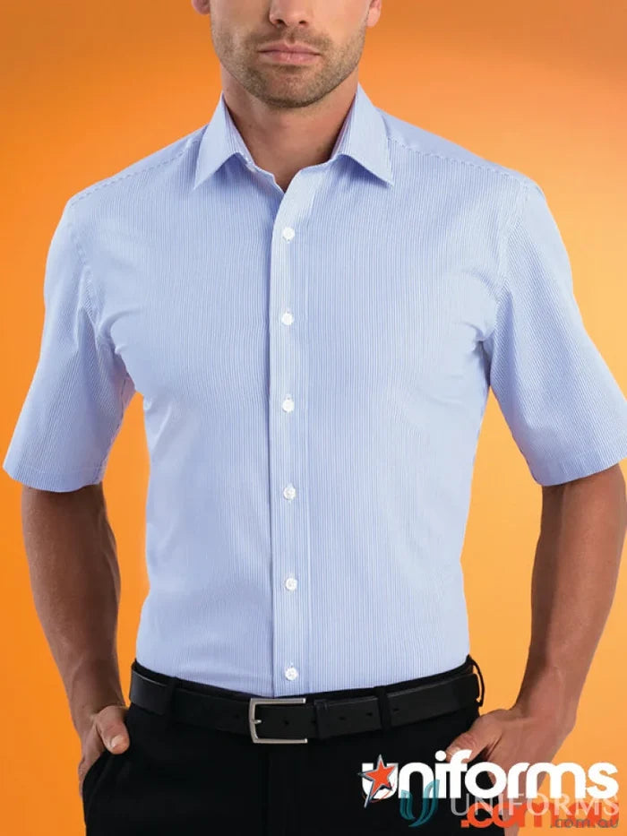 Keval Men’s stretch slim fit Bengal stripe shirt with short sleeves for a sharp look